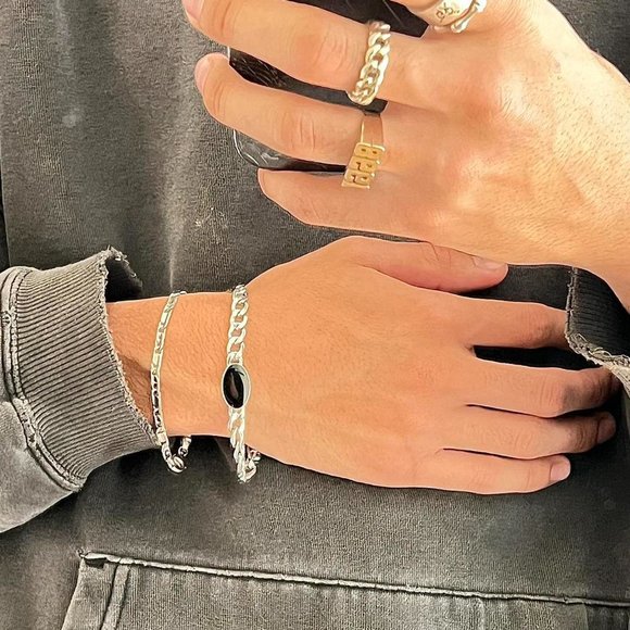 y2k 2000s black opal cuban link silver bracelet - Picture 2 of 8